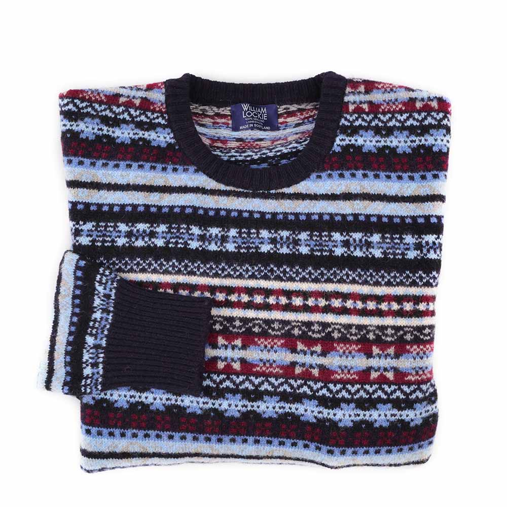 William Lockie Herren Geelong Fairisle Pullover in Blau Gefalten