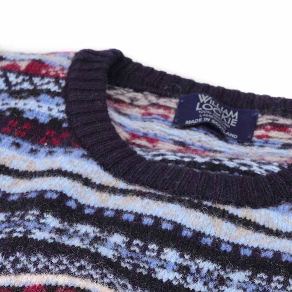 William Lockie Herren Fairisle Pullover Lammwolle Blau