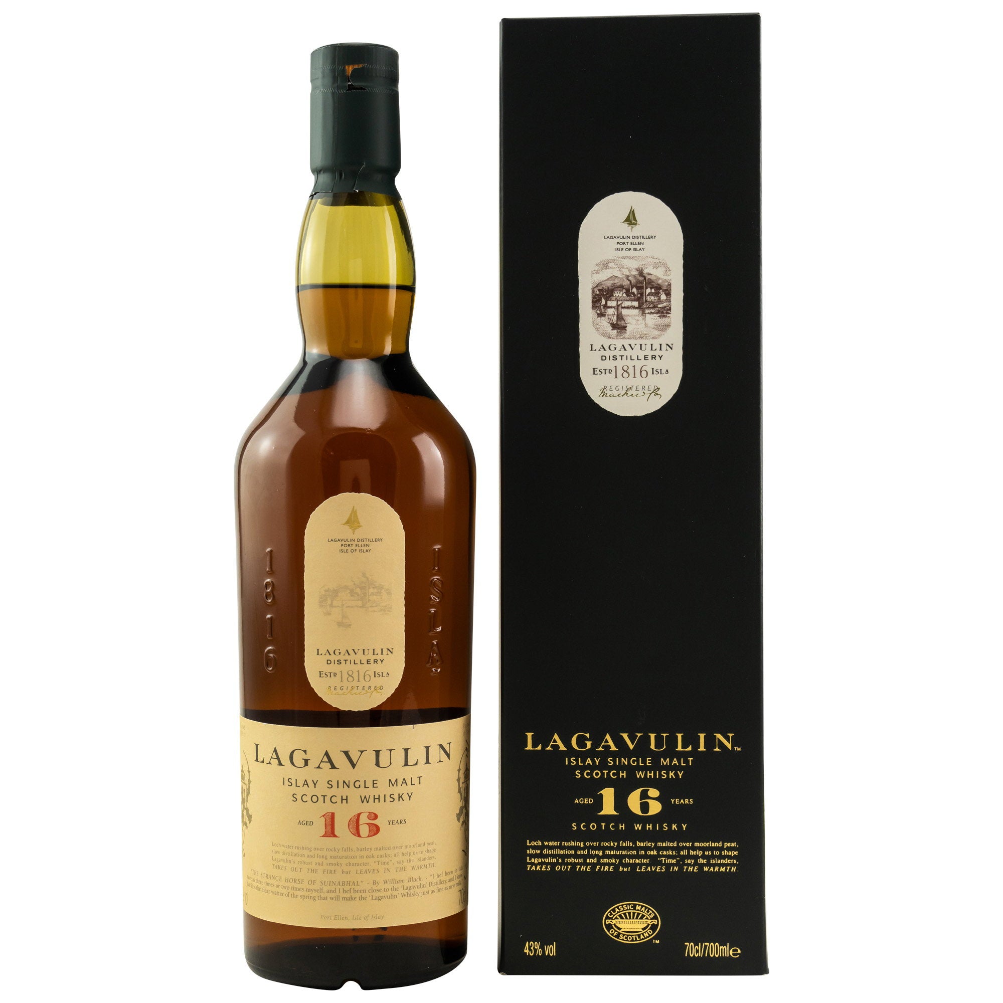 Lagavulin 16 Jahre Islay Single Malt Classic Malts — Flasche in Geschenkverpackung, 43% vol., 0,7l, Isle of Islay