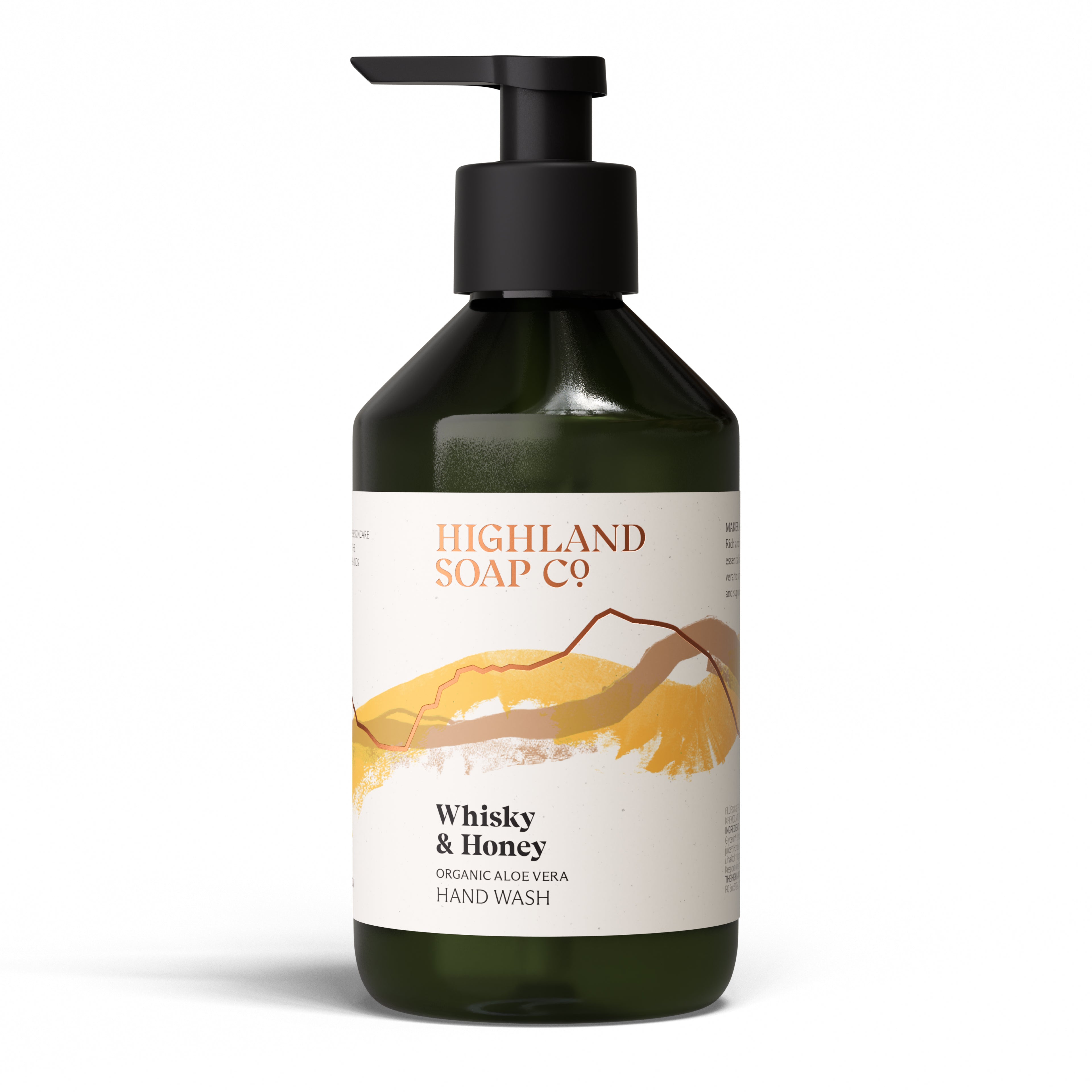 The Highland Soap Company Liquid Soap Whisky & Honey 300 ml — Front, Organic Hand Soap with Single Malt and Honey, Made in Scotland