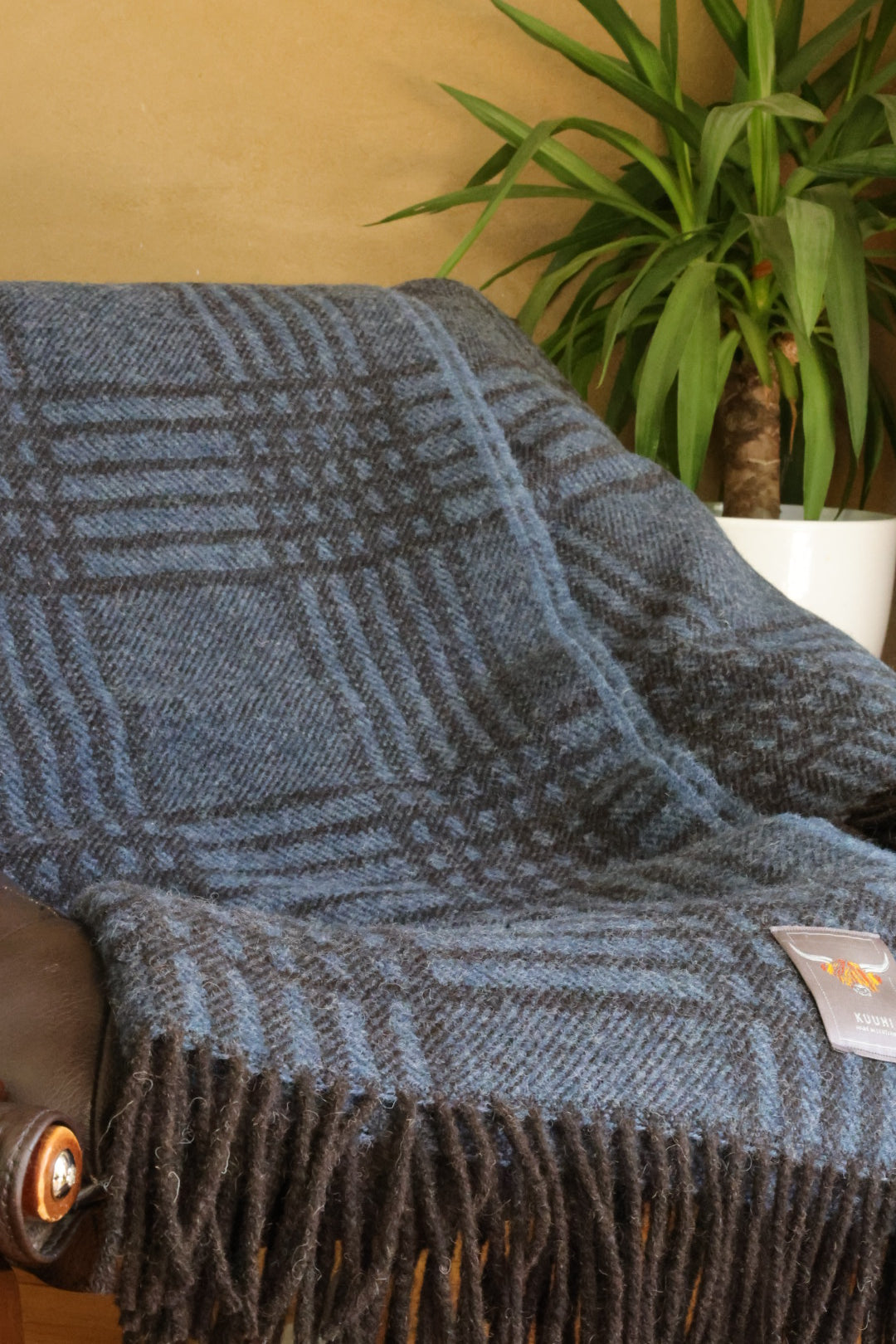Shetland Wool Blanket Blue and Dark Check